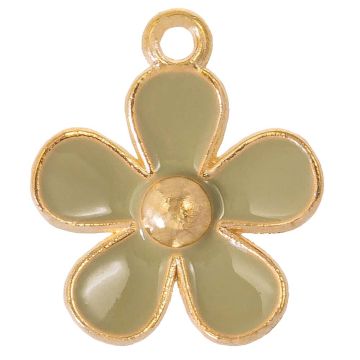Emaille Charm Blume (21 x 18 x 3 mm) Moss Green (5 Stück)