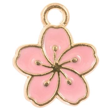 Emaille Charm Blume (14.5 x 12 x 1.5 mm) Pink (5 Stück)