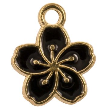 Emaille Charm Blume (14.5 x 12 x 1.5 mm) Black (5 Stück)