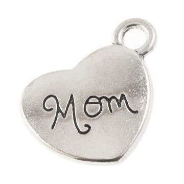 Charm Herz Mom (18 x 14 mm) Altsilber (10 Stück)