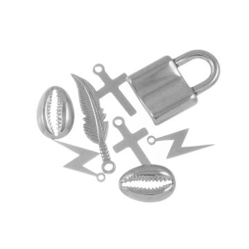 Edelstahl Charm Mischung (14 - 22 x 9 - 15 mm) Altsilber (8 Stück)