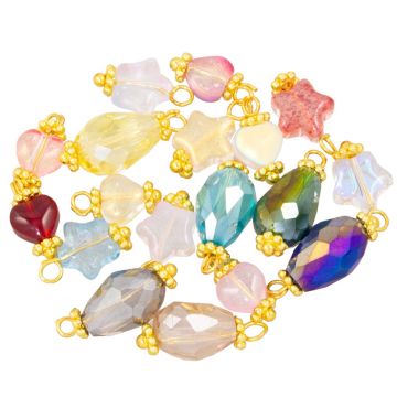 Glas Charm Mischung mit Öse (11.5 - 17.5 x 6.5 - 7.5 mm) Mix Color-Gold (18 Stück)