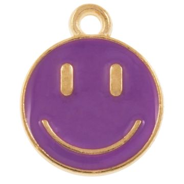 Emaille Charm Smiley (14.5 x 12 x 1.5 mm) Purple (5 Stück)
