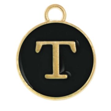 Emaille Charm Buchstabe T (14 x 12 x 2 mm) Black (1 Stück)