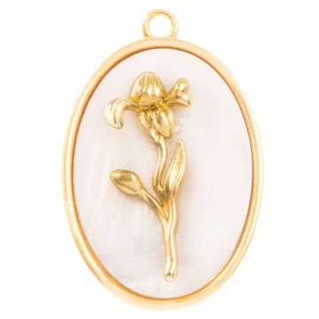 Geburtsblume Pendant (Februar / Iris) Perlmutt - 18K Gold Plated (27 x 18 mm) 1 Stück