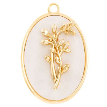 Geburtsblume Pendant (Dezember / Stechpalme) Perlmutt - 18K Gold Plated (27 x 18 mm) 1 Stück