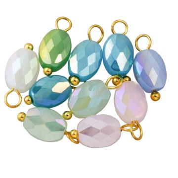 Glas Charm Mischung (13 - 14 x 6 - 6.5 x 4 - 4.5 mm) Crystal Turquoise-Gold (10 Stück)