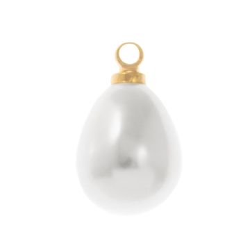 Kunstharz Charm Tropfenperle (13 x 8 mm) White-Gold (10 Stück)