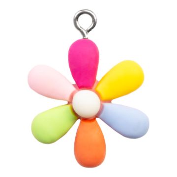 Kunstharz Charm Blume (25 x 21.5 x 6 mm) Multi Color-Altsilber (2 Stück)