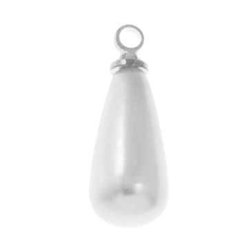 Kunstharz Charm Tropfenperle (16 x 6 mm) White-Altsilber (10 Stück)