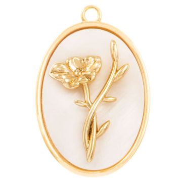 Geburtsblume Pendant (August / Mohn) Perlmutt - 18K Gold Plated (27 x 18 mm) 1 Stück