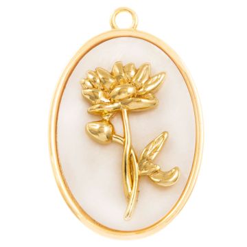 Geburtsblume Pendant (Januar / Nelke) Perlmutt - 18K Gold Plated (27 x 18 mm) 1 Stück