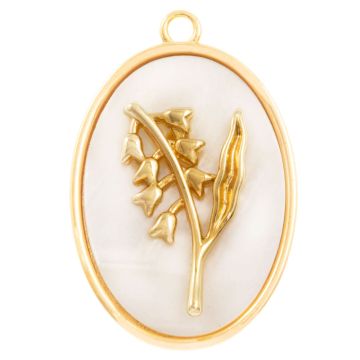 Geburtsblume Pendant (Mai / Maiglöckchen) Perlmutt - 18K Gold Plated (27 x 18 mm) 1 Stück