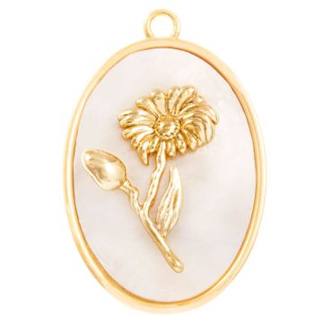 Geburtsblume Pendant (April / Gänseblümchen) Perlmutt - 18K Gold Plated (27 x 18 mm) 1 Stück
