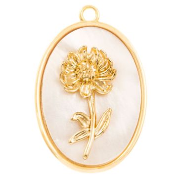 Geburtsblume Pendant (November / Chrysantheme) Perlmutt - 18K Gold Plated (27 x 18 mm) 1 Stück