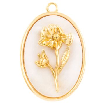 Geburtsblume Pendant (Oktober / Ringelblume) Perlmutt - 18K Gold Plated (27 x 18 mm) 1 Stück