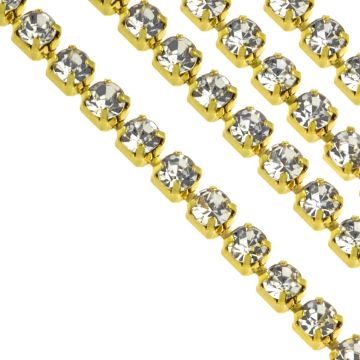 Strasskette (2 mm) Gold - Crystal (2 Meter)