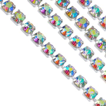 Strasskette (2 mm) Silber - Crystal AB (2 Meter)