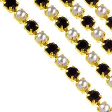 Strasskette (2 mm) Gold - Black (2 Meter)
