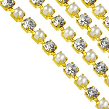 Strasskette (2 mm) Gold - Crystal (2 Meter)