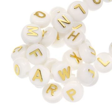 Acryl Buchstabenperlen Mischung (10 x 6 mm) White-Gold (100 Stück)