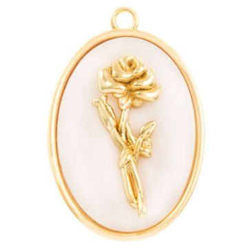 Geburtsblume Pendant (Juni / Stechpalme) Perlmutt - 18K Gold Plated (27 x 18 mm) 1 Stück