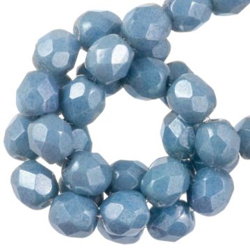 DQ Feuerpolierte Facettperlen (4 mm) Chalk White Baby Blue Luster (50 Stück)