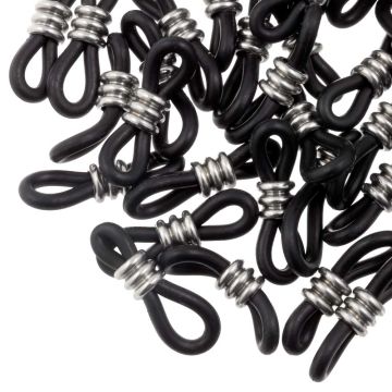 Gummischlaufen für Brillen mit Edelstahl (20 x 6 mm) Black - Altsilber (25 Stück)
