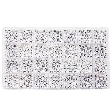  Sortierkasten XL - Buchstabenperlen A/Z (7 x 3.5 mm) White-Black (35 Perlen pro Buchstabe)