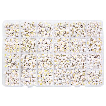 Sortierkasten XL - Buchstabenperlen A/Z (7 x .3.5 mm) White-Gold (72 Perlen pro Buchstabe)