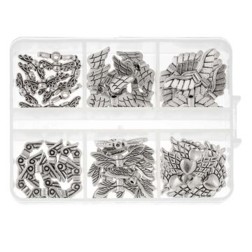 Sortierkasten - Metallperlen Flügel (14 - 24 mm) Altsilber (60 Stück)