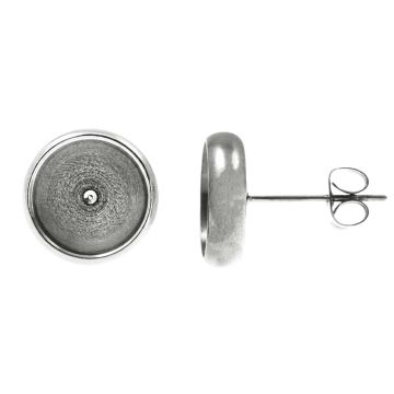 Edelstahl Ohrstecker / Fassung mit Verschluss (12 mm) Altsilber (4 Stück)