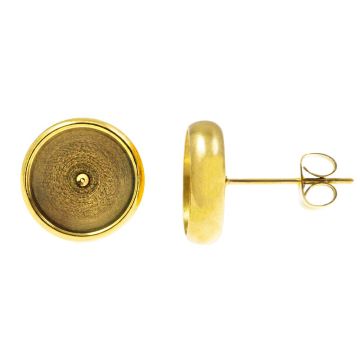 Edelstahl Ohrstecker / Fassung mit Verschluss (8 mm) Gold (4 Stück)