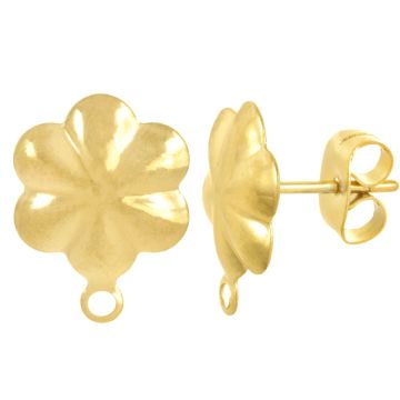 Edelstahl Ohrstecker Blume mit Verschluss (13.5 x 10 mm) Gold  (4 Stück)