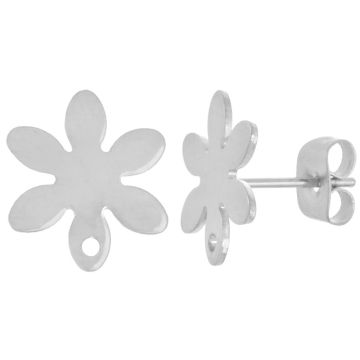 Edelstahl Ohrstecker Blume mit Verschluss (13 x 11.5 mm) Altsilber (4 Stück)