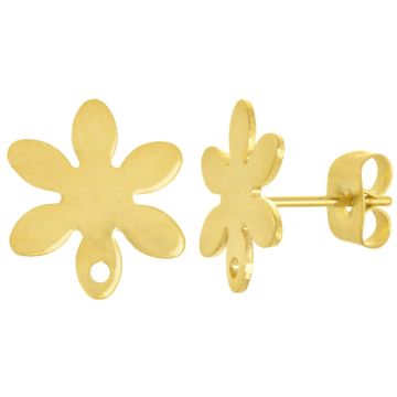 Edelstahl Ohrstecker Blume mit Verschluss (13 x 11.5 mm) Gold (4 Stück)