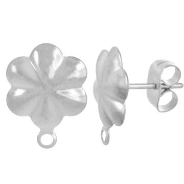 Edelstahl Ohrstecker Blume mit Verschluss (13.5 x 10 mm) Altsilber (4 Stück)