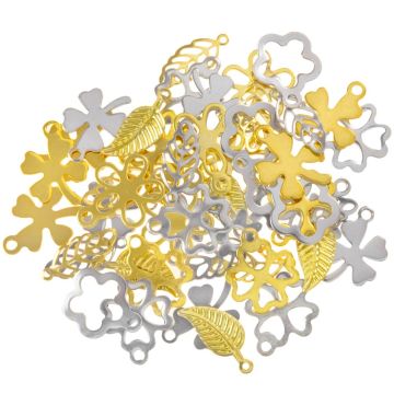 Edelstahl Charm Mischung (10.7 - 14 x 6 - 12.5 x 0.5 - 0.9 mm) Mix Color (50 Stück)