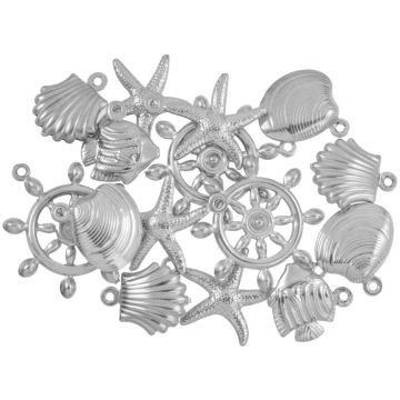 Edelstahl Charm Mischung Strand (13 - 24 x 11 - 21 x 2 - 4 mm) Altsilber (60 Stück)
