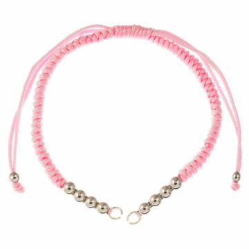 Armband DIY- Geflochtene Nylonschnur mit Metallperlen Verstellbar (26 cm) Pink - Altsilber (1 Stück)