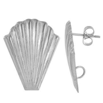Edelstahl Ohrstecker Shell mit Verschluss (25 x 20.5 mm) Altsilber (2 Stück)
