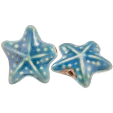 Keramikperlen Seestern (20 x 21 x 9 mm) Mosaic Blue (3 Stück)
