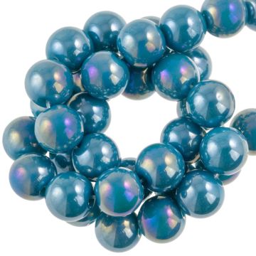 Galvanisierte Glasperlen (10 mm) Steel Blue AB (39 Stück)