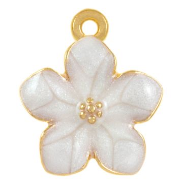 Emaille Charm Blume (17 x 14 x 2.5 mm) Pearl White (3 Stück)
