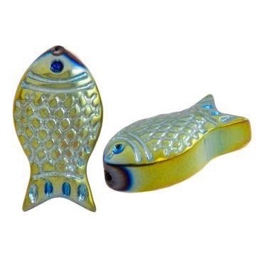 Galvanisierte Glasperlen Fisch (15 x 8 x 5 mm) Green Blue (5 Stück)