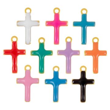 Emaille Charm Mischung Kreuz (10 x 6 x 1.5 mm) Mix Color (10 Stück)