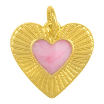 Emaille Charm Herz (13 x 13.5 x 2 mm) Baby Pink - 18K Gold Plated (1 Stück)