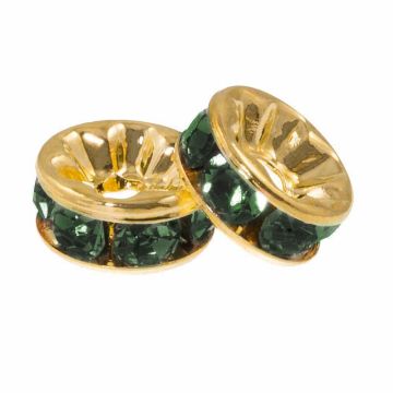 Strassstein Spacer Perlen (6 x 3 mm) Dark Green - Gold (10 Stück)