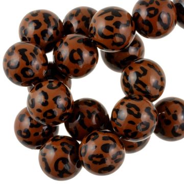 Acrylperlen Opak mit Leopardenmuster (15 mm) Copper Brown (25 Stück)