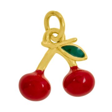 Charm Emaille Kirsche (11 x 12 x 4 mm) Red - 18K Gold Plated (1 Stück)